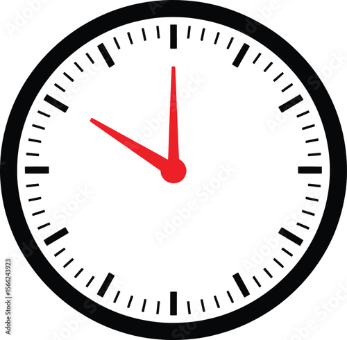 Simple analog clock face with red hour and minute hands