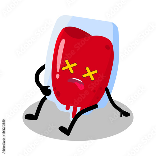 Cute Hand Drawn Passed Out Red Blood Bag Fainted