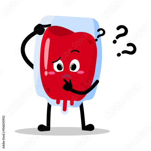 Cute Hand Drawn Red Blood Bag Questioning and Thinking