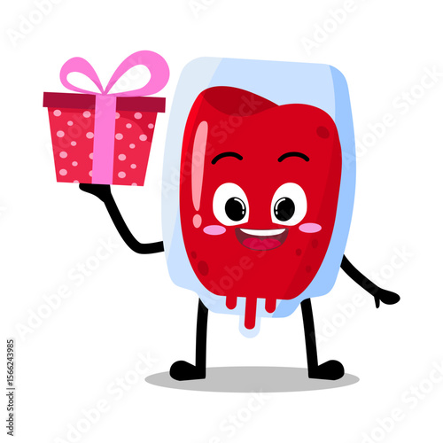 Cute Hand Drawn Red Blood Bag Giving a Present Gift