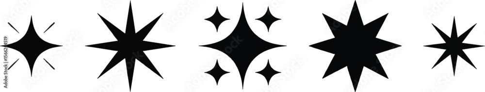 Fototapeta premium Collection of black starburst and sparkle shapes on white background