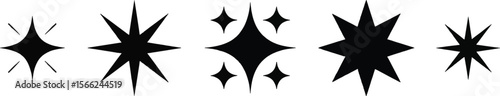 Collection of black starburst and sparkle shapes on white background