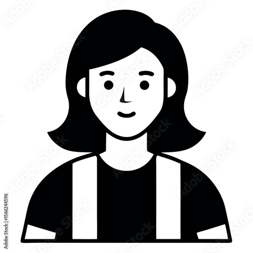 Black and White Icon of a Woman with ShoulderLength Hair and Jumper