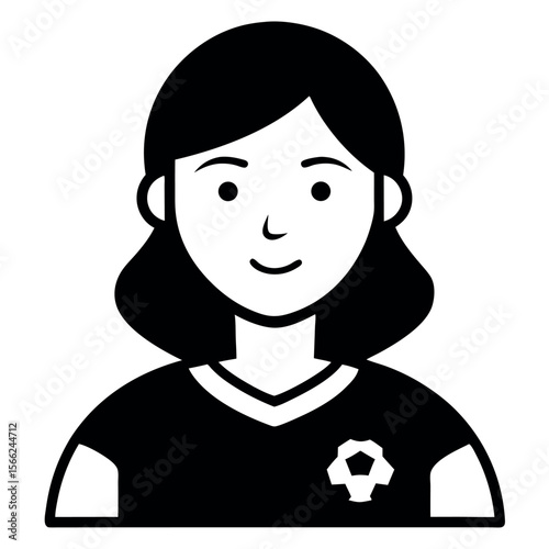 Black and White Portrait of a Smiling Woman in a Soccer Jersey