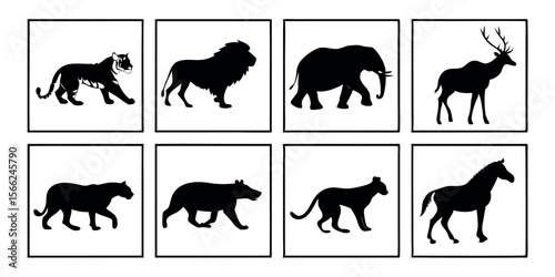 Collection of African Wildlife Silhouettes Lions, Elephants, and More