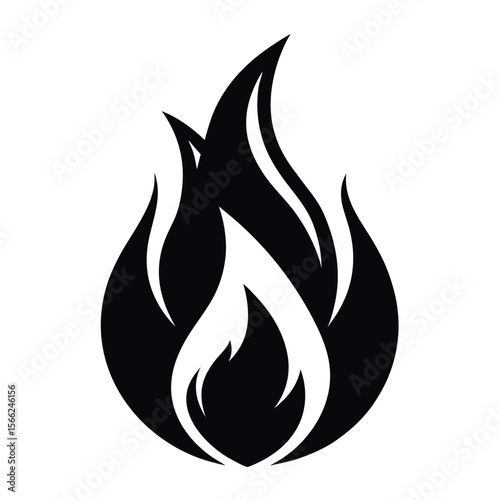 Black and White Illustration of Fire Flame Icon Symbol Design