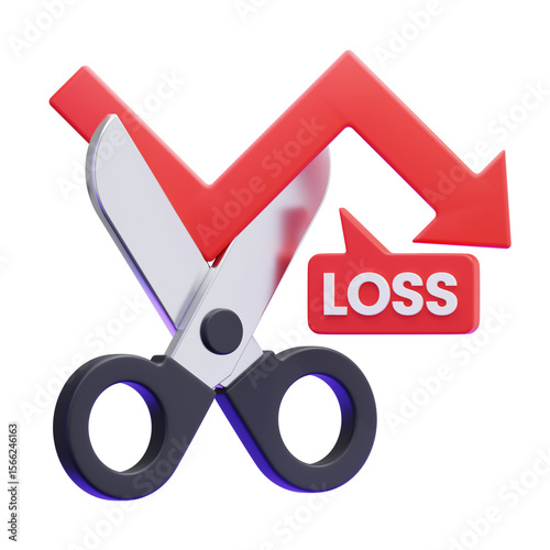Fotografía Scissors Cutting Down a Red Downward Graph