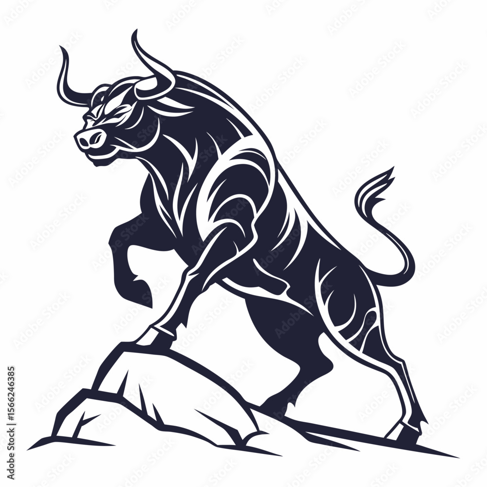 Obraz premium Powerful Bull Silhouette Illustration Majestic Strength, Wild Animal Art