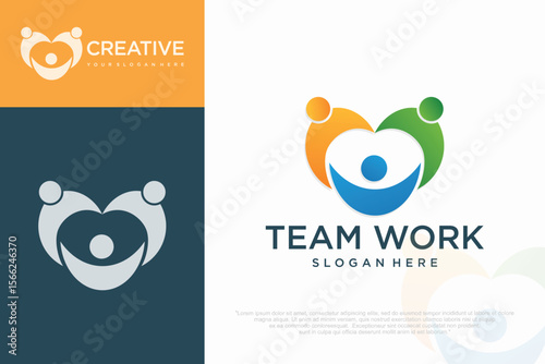 Love family logo icon design with heart graphic element symbol for parenting, vector illustration