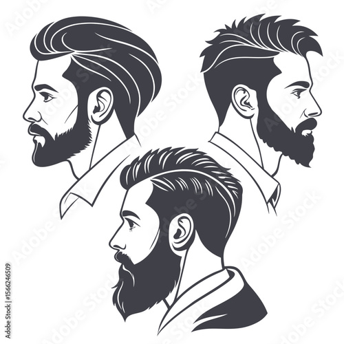 Bearded men profile portraits male