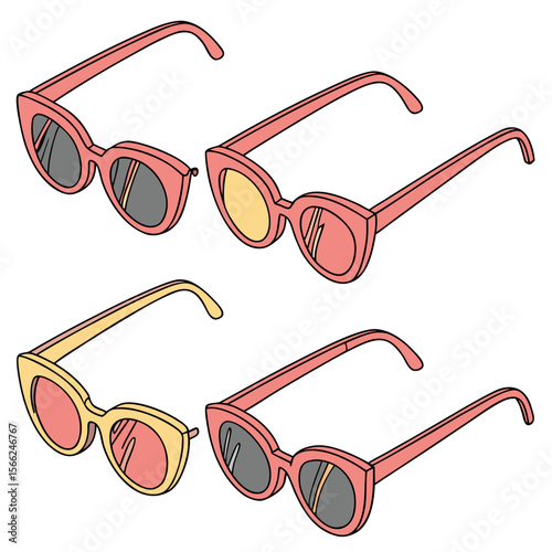 Coral pink and yellow sunglasses eyewear fashion