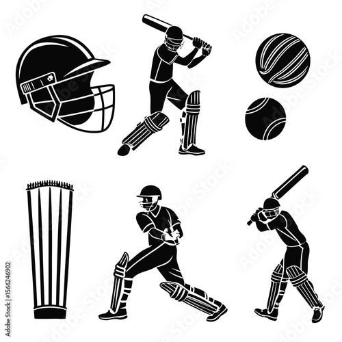Cricket players bats balls helmet stumps sport game