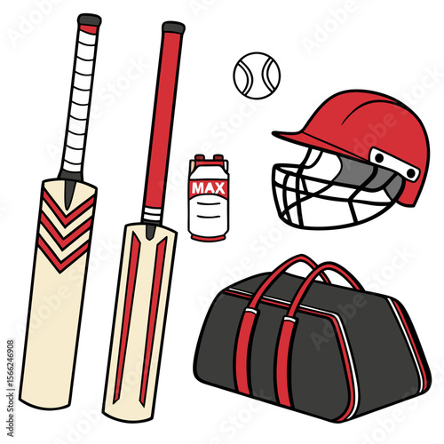 Cricket equipment red and white ball helmet