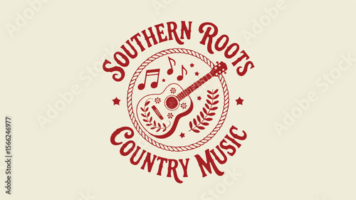 Vintage Floral Guitar Country Music Logo Design