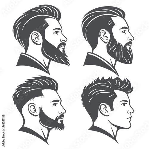 Four Male Profile Silhouettes With Beards haircut