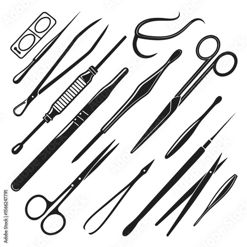 Surgical Tools Collection Black White surgical instruments