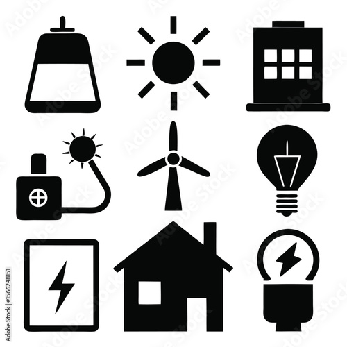 Sustainable Energy Icons Solar, Wind, and Home Power Solutions
