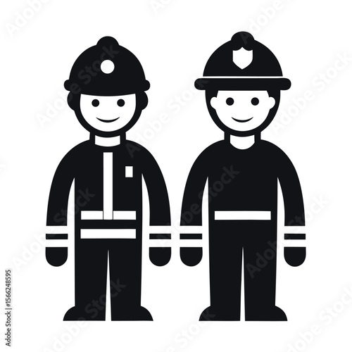 Two Smiling Firefighter Icons in Black and White Representing Safety and Community Service