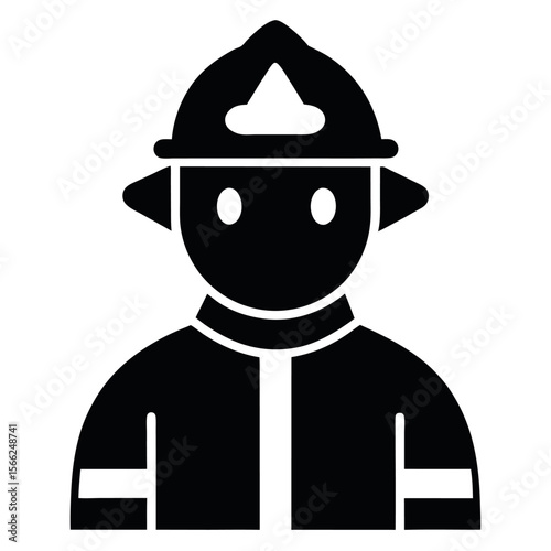 Black and White Silhouette of a Firefighter with Helmet and Striped Jacket