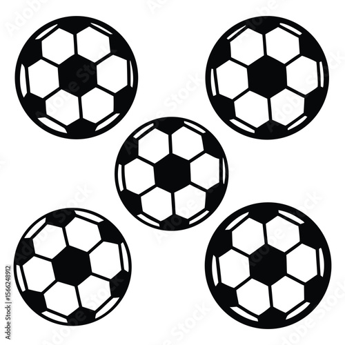 Five soccer balls are displayed in a playful design, representing sports, recreation, and the excitement of a football game