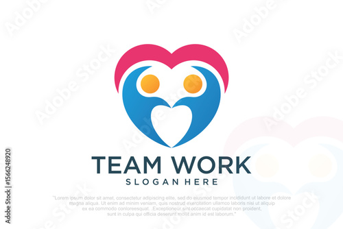 Love family logo icon design with heart graphic element symbol for parenting, vector illustration