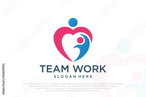 Love family logo icon design with heart graphic element symbol for parenting, vector illustration