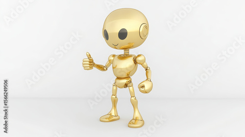 Cheerful gold robot, metallic humanoid, smiling, giving thumbs up, futuristic style