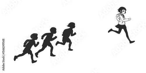 Silhouette of Children Running, Growth, and Progression Concept Illustration