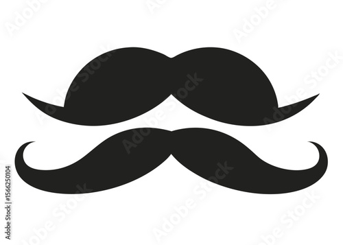 Classic Mustache Icons Vector Graphics, Black Silhouette, Double Mustache Design