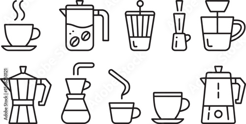 Coffee Essentials Line Art Elements Collection for Cafe Design and Branding Projects