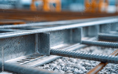 Close-up of a stainless steel construction in Spain. The image features a clean construction site. 