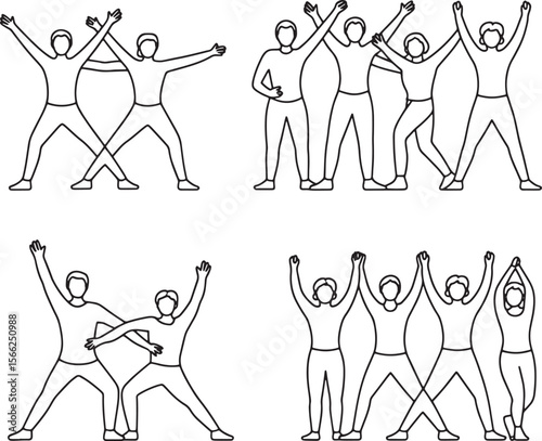 Synchronized Group Fitness Class with Cute Cat Illustration