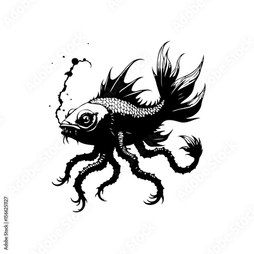 A unique fish and octopus combination illustration showcasing an unusual sea creature and blending fantasy and reality