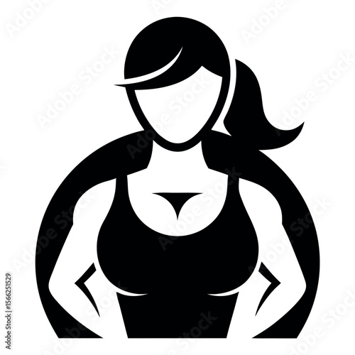 Black and White of Muscular Woman Wearing Tank Top with Ponytail Hairstyle