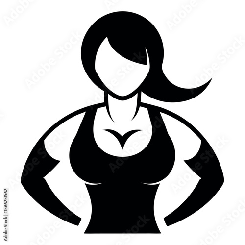 Black and White Silhouette of a Fitness Woman with Hands on Hips