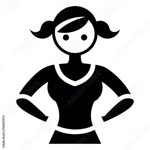 Black Silhouette of a Woman with Ponytails and Hands on Hips