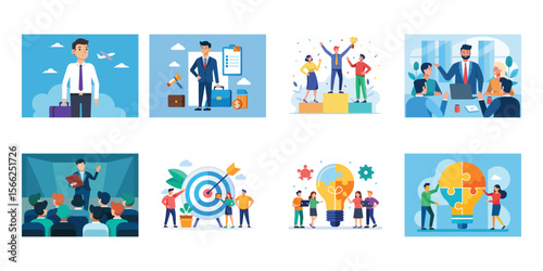 Dynamic Illustration of Business Leaders Celebrating Teamwork and Success