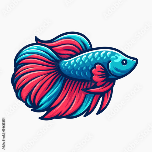 Stylized illustration of a betta fish, showcasing vibrant colors and detailed fins. The fish is presented against a plain white backdrop.