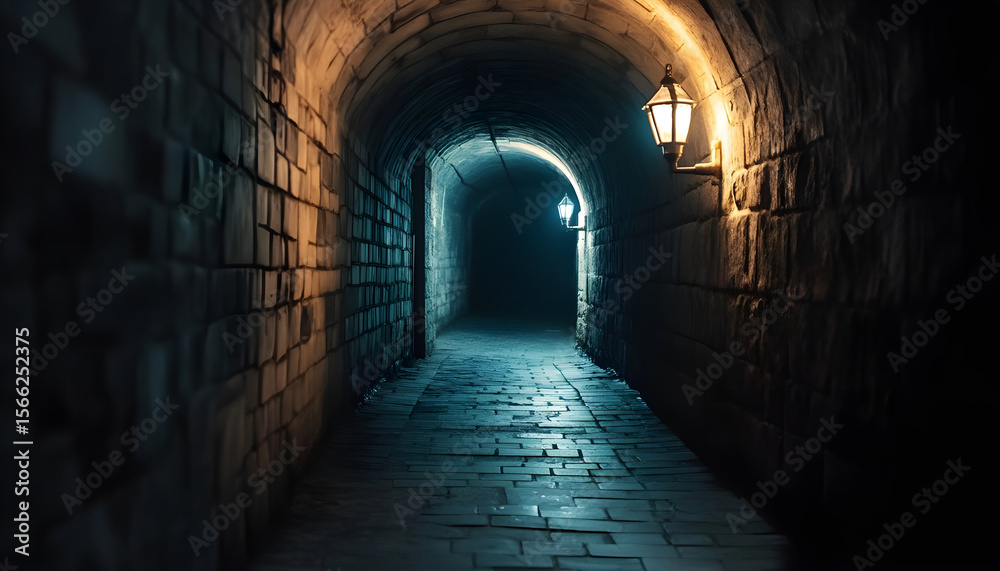 Fototapeta premium Dimly lit tunnel passageway