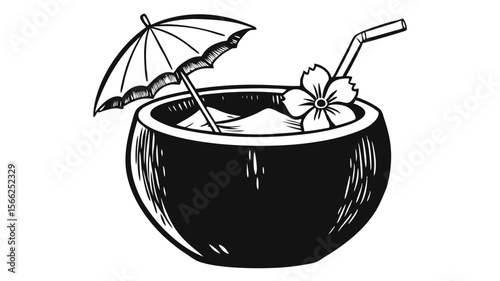 Refreshing Coconut Cocktail Tropical Drink Illustration