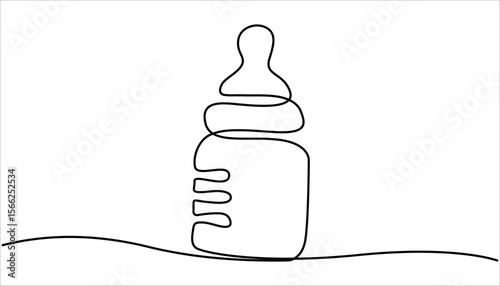 Continuous one line drawing of baby feeding bottle. Baby milk bottle icon in one line, Continuous one line drawing of baby feeding bottle. Baby milk bottle in single line draw illustration.


