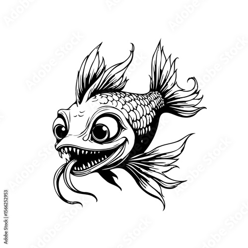 Whimsical aquatic creature a comical fish with exaggerated features and a playful expression, captivating imagination