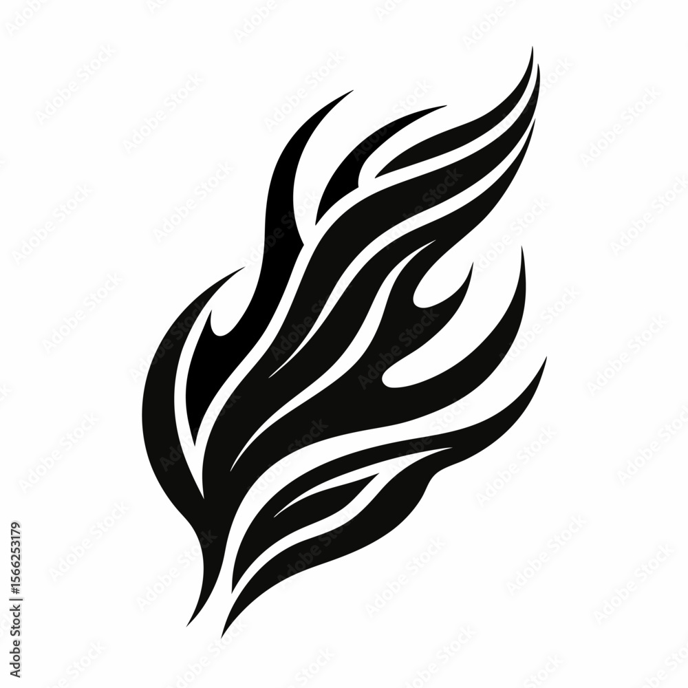 Obraz premium Abstract Flame Tattoo Design Tribal Fire Illustration, Black Ink Vector Graphic
