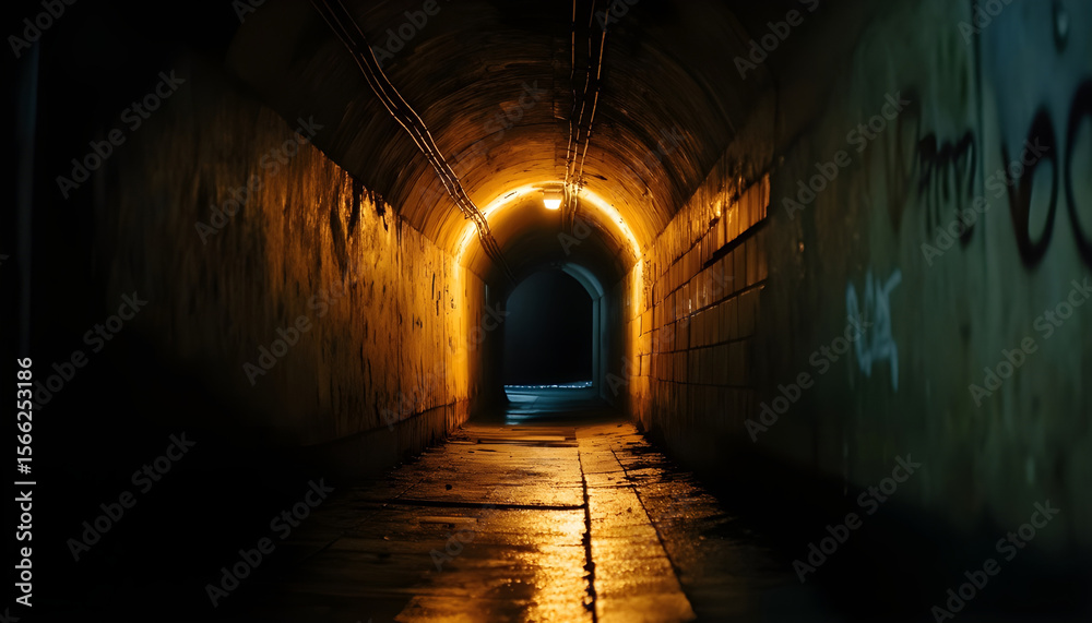 Obraz premium Dimly lit tunnel passageway