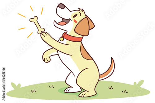 Cartoon dog standing on hind legs holding a bone vector