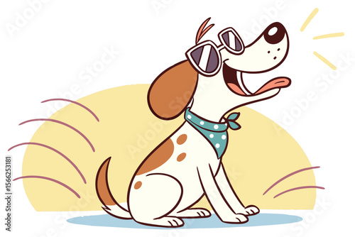 Cartoon dog wearing sunglasses and bandana barking