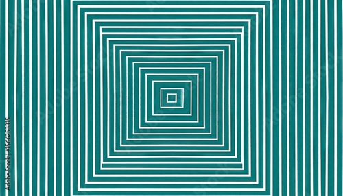 Teal Double Line Concentric Rectangles Forming a Geometric Abstract Pattern with White Lines on the Background