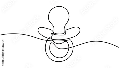 Baby pacifier in continuous one line art style. Continuous one line drawing of baby pacifier, line art style vector illustration. Simple line illustration, Pacifier for baby.