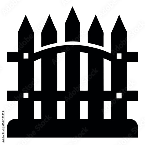 Black and White Silhouette Illustration of a Picket Fence with Arched Top Rail