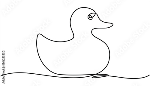 Single continuous line drawing Bath duck hand drawn outline doodle icon. Rubber duck in single continuous line. Children s rubber duck in one line. Minimalist outline. 


